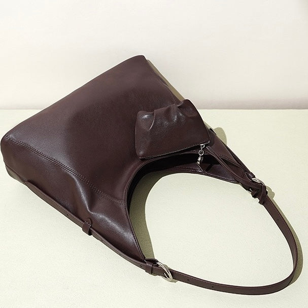 Genuine Leather Minimalist Slouchy Shoulder Bag