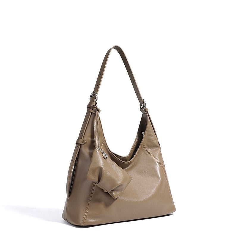Genuine Leather Minimalist Slouchy Shoulder Bag