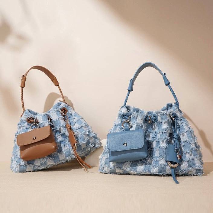 Women's Luxe Leather & Denim Colorblock Crossbody Bag