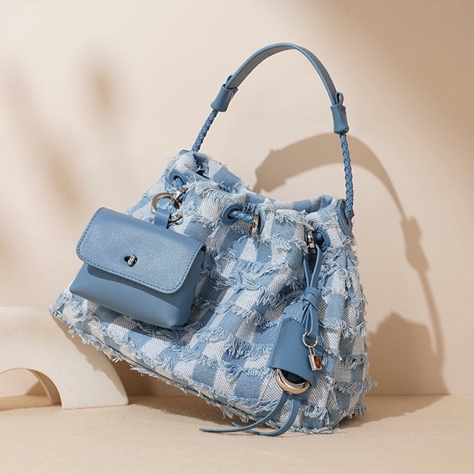 Women's Luxe Leather & Denim Colorblock Crossbody Bag