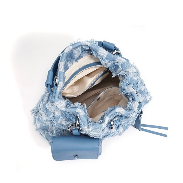 Women's Luxe Leather & Denim Colorblock Crossbody Bag