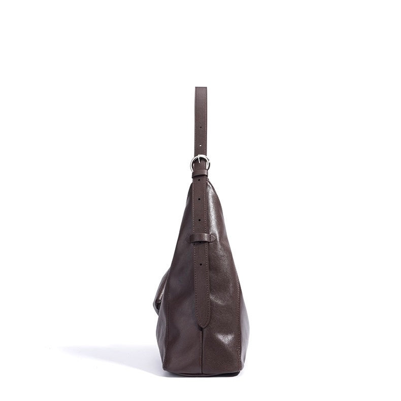 Genuine Leather Minimalist Slouchy Shoulder Bag