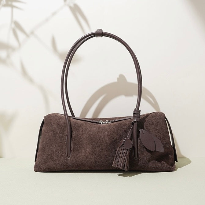 Matte Luxe Leather Tassel Pendant Shoulder Bag