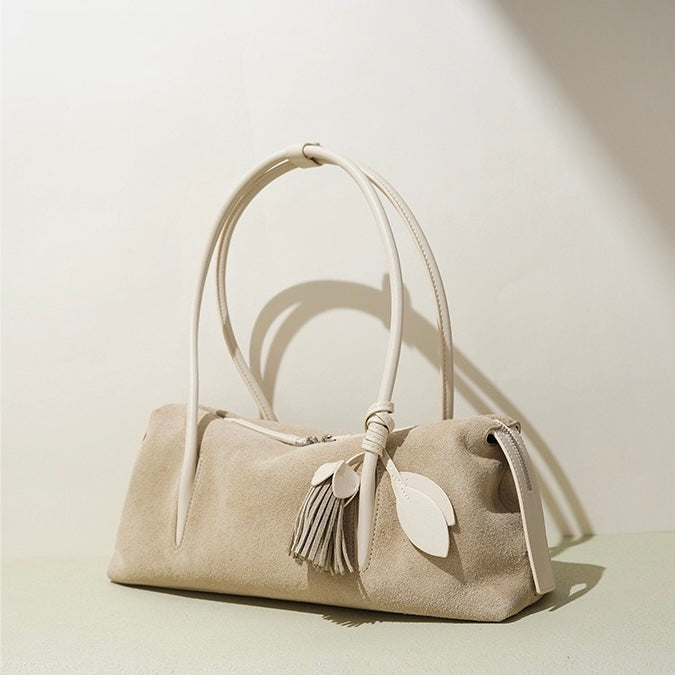 Matte Luxe Leather Tassel Pendant Shoulder Bag