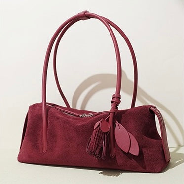 Matte Luxe Leather Tassel Pendant Shoulder Bag