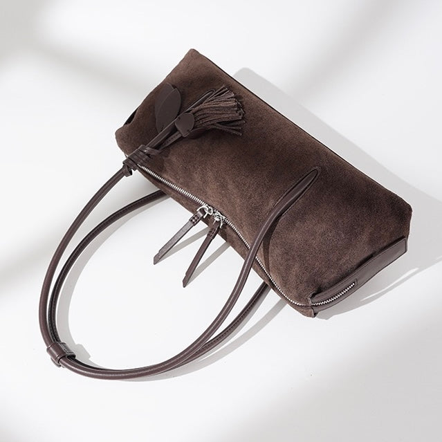 Matte Luxe Leather Tassel Pendant Shoulder Bag