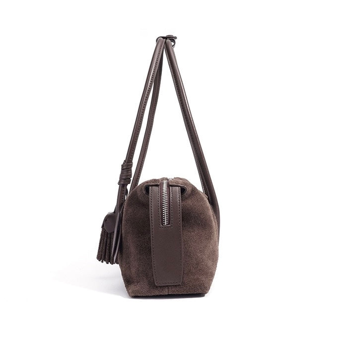 Matte Luxe Leather Tassel Pendant Shoulder Bag