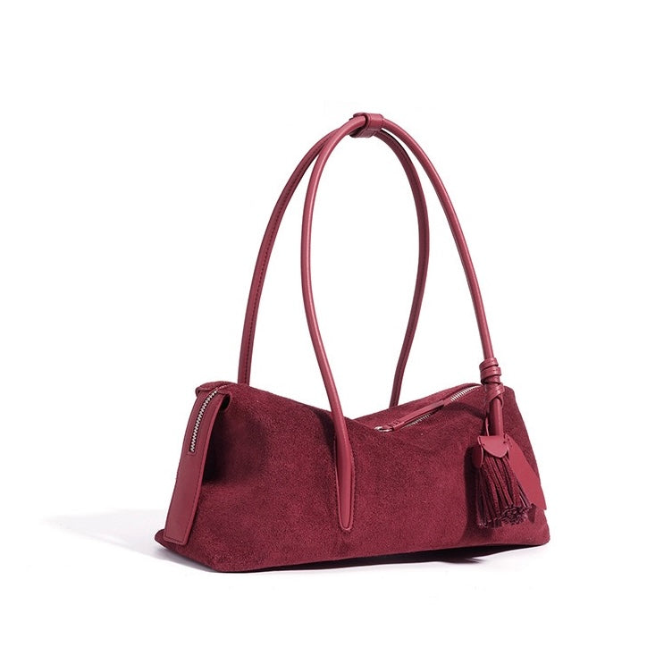 Matte Luxe Leather Tassel Pendant Shoulder Bag