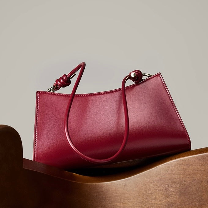 Elegant Genuine Leather Underarm Baguette Bag