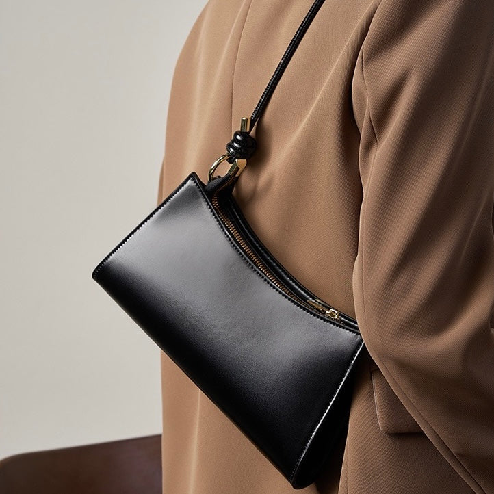 Elegant Genuine Leather Underarm Baguette Bag