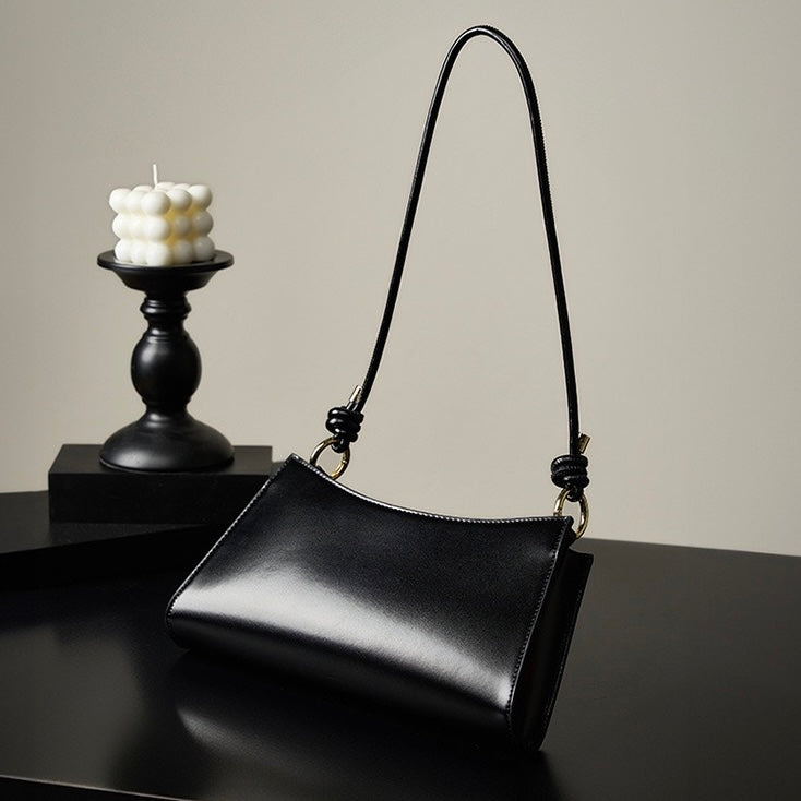 Elegant Genuine Leather Underarm Baguette Bag