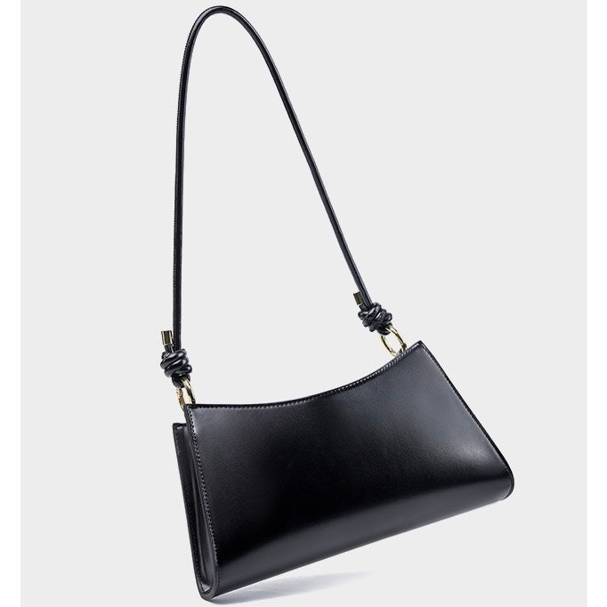Elegant Genuine Leather Underarm Baguette Bag