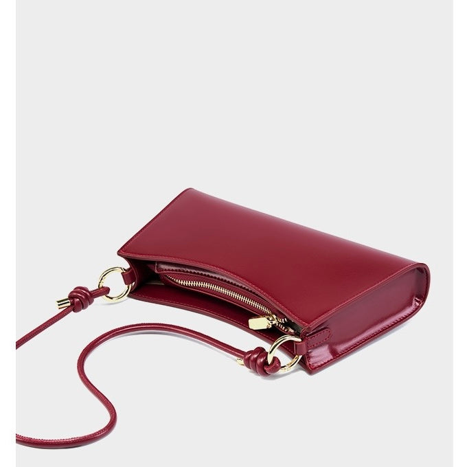 Elegant Genuine Leather Underarm Baguette Bag