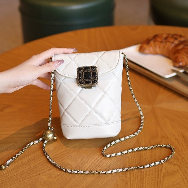 Quilted Leather Mini Bag with Gold Chain Elegance
