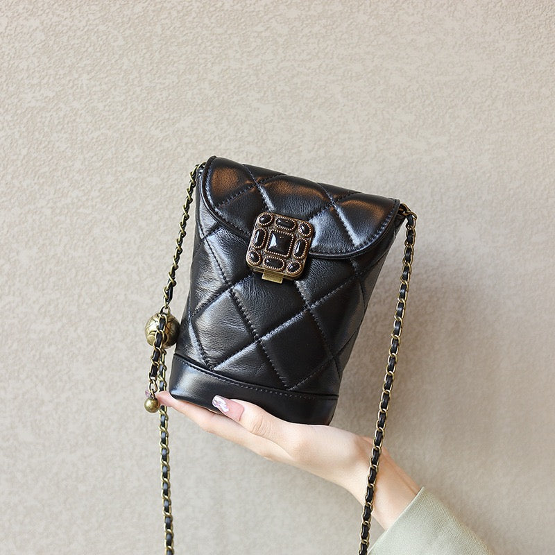 Quilted Leather Mini Bag with Gold Chain Elegance