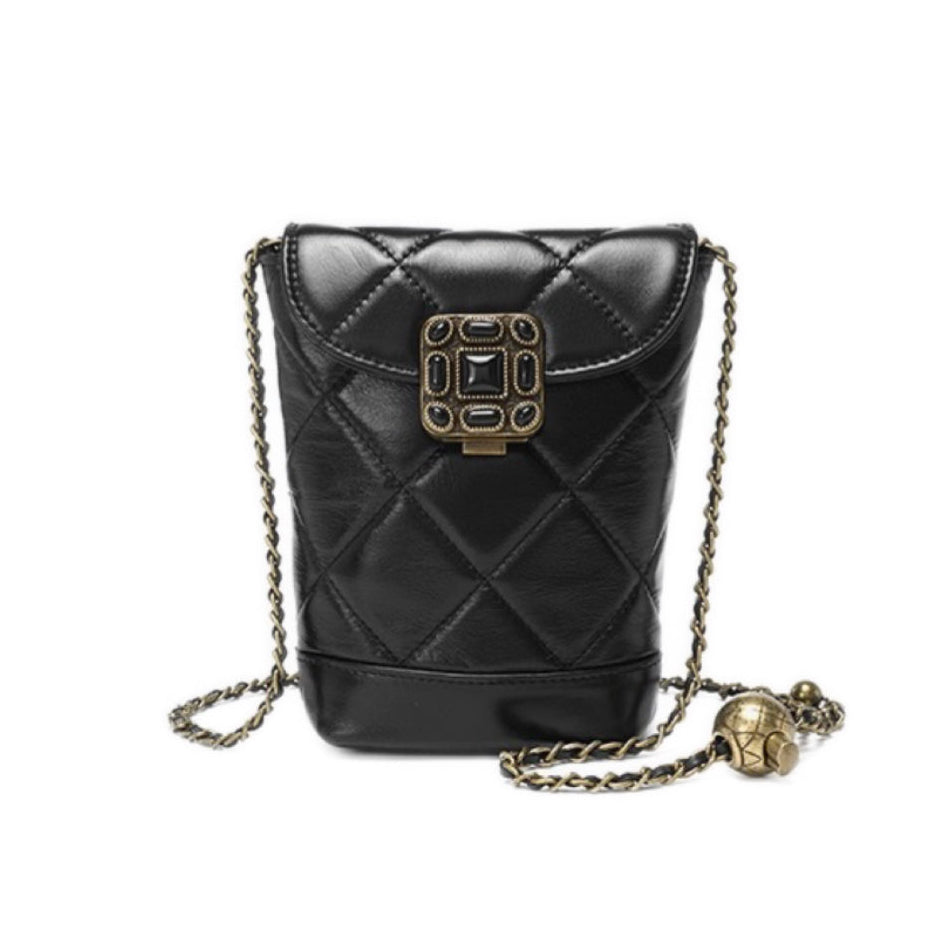 Quilted Leather Mini Bag with Gold Chain Elegance
