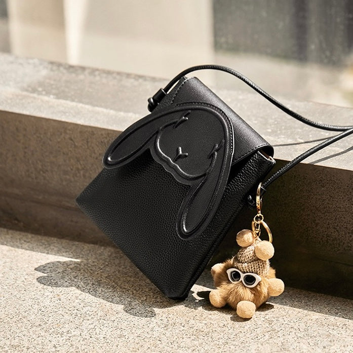 Rabbit-Inspired Genuine Leather Mini Crossbody Phone Bag