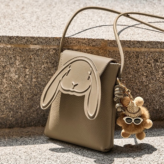 Rabbit-Inspired Genuine Leather Mini Crossbody Phone Bag