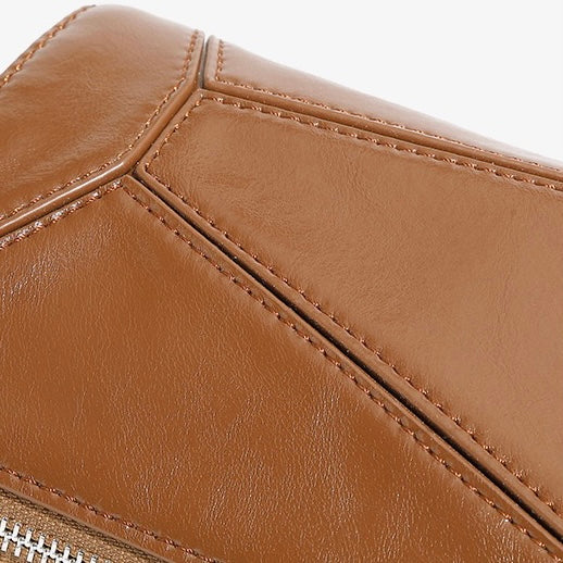 Vintage Genuine Leather Geometric Patchwork Crossbody Bag