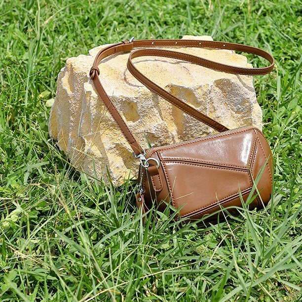 Vintage Genuine Leather Geometric Patchwork Crossbody Bag