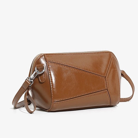 Vintage Genuine Leather Geometric Patchwork Crossbody Bag