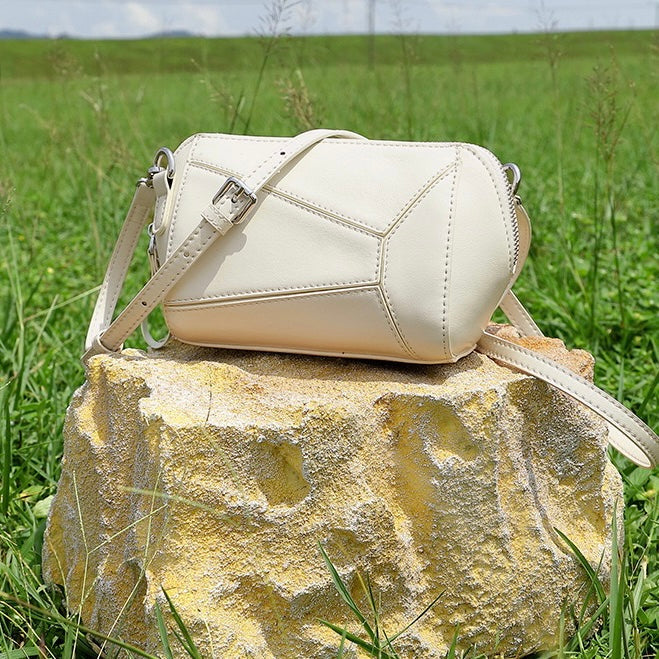 Vintage Genuine Leather Geometric Patchwork Crossbody Bag