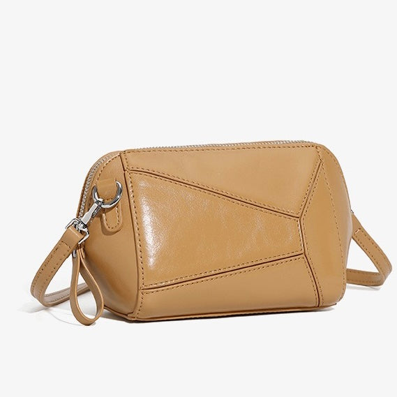 Vintage Genuine Leather Geometric Patchwork Crossbody Bag