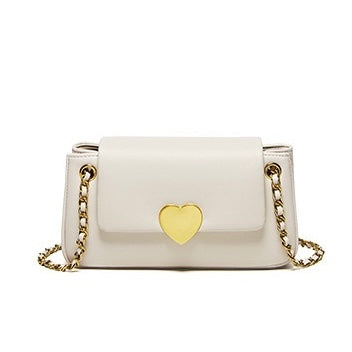 Elegant Genuine Leather Heart-Buckle Shoulder Bag