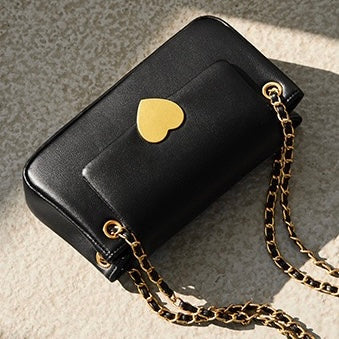 Elegant Genuine Leather Heart-Buckle Shoulder Bag