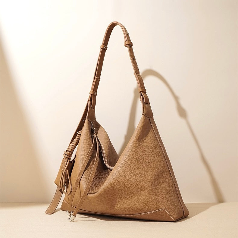 Elegant Genuine Leather Minimalist Dumpling Tote Handbag