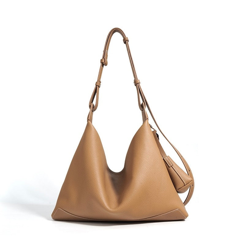 Elegant Genuine Leather Minimalist Dumpling Tote Handbag