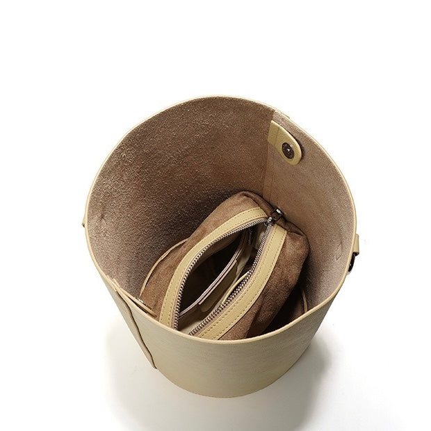Elegant Women's Genuine Leather Bucket Bag with Adjustable Strap