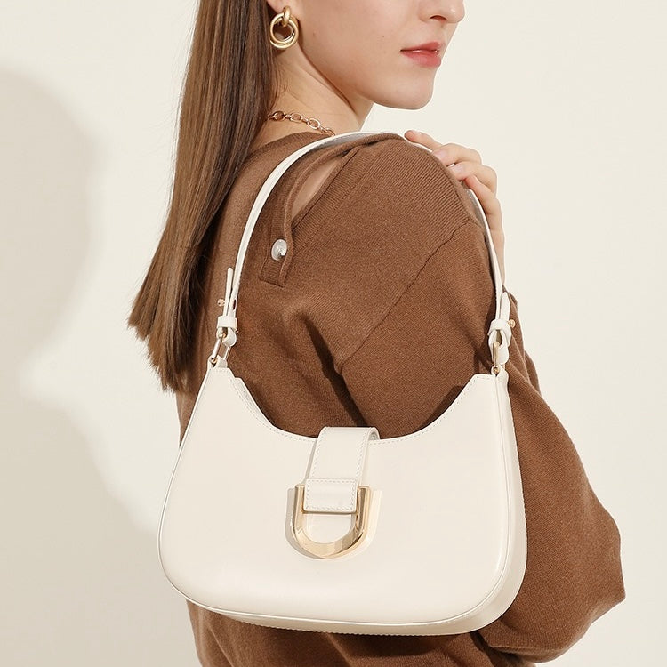 Soft Top-Grain Leather Minimalist Baguette Shoulder Bag