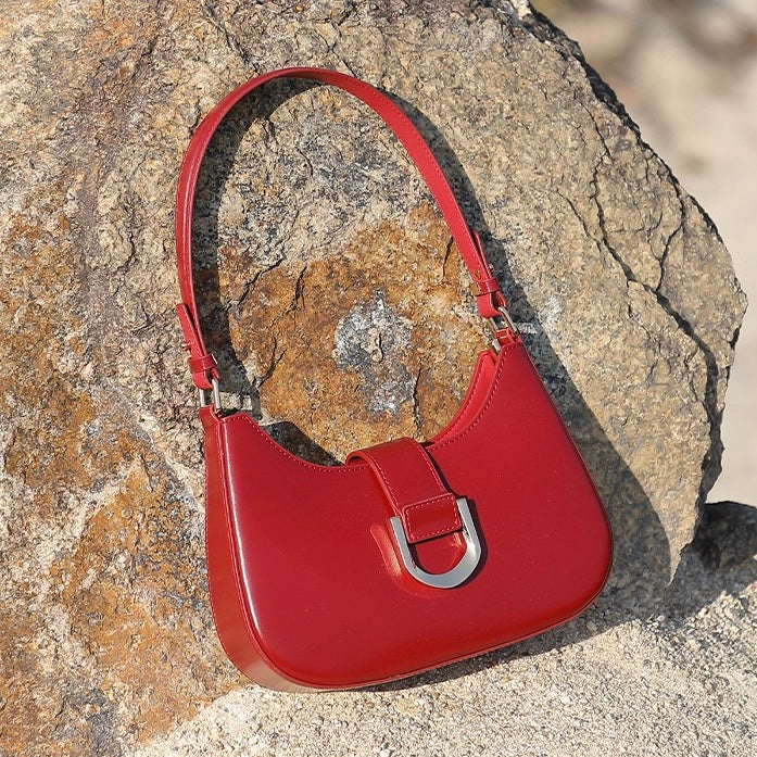 Soft Top-Grain Leather Minimalist Baguette Shoulder Bag