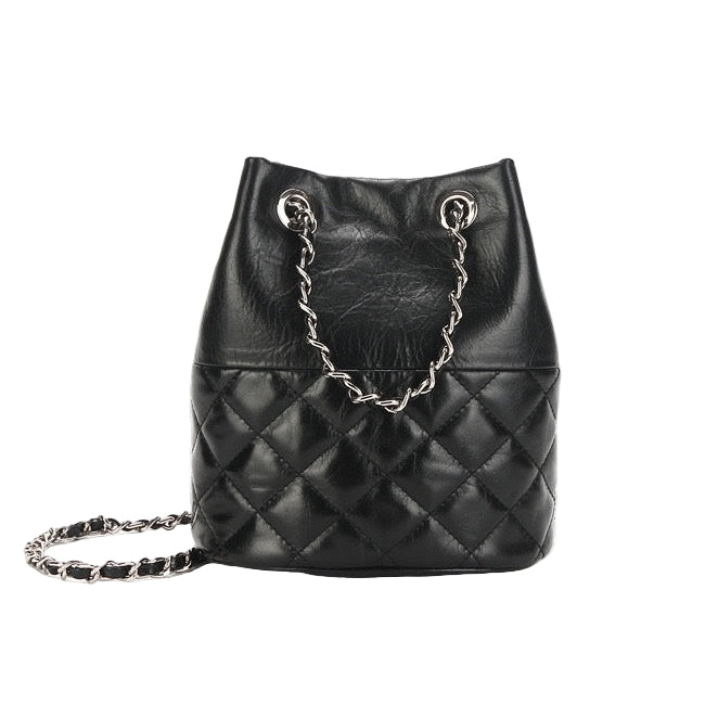 Quilted Genuine Leather Chain Bucket Bag for Elevated Style