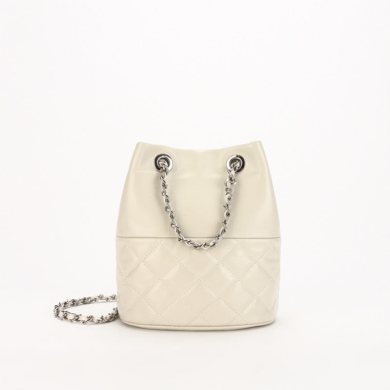 Quilted Genuine Leather Chain Bucket Bag for Elevated Style