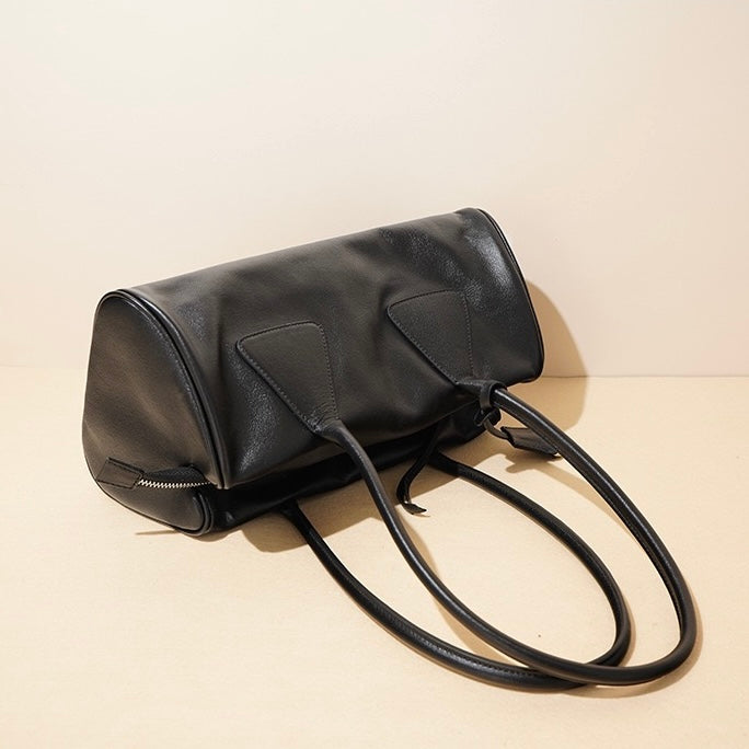 Elegant Vintage Leather Triangle Barrel Shoulder Bag - 2025 Edition