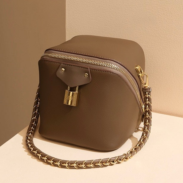 Women's Luxe Genuine Leather Square Elephant Bucket Bag