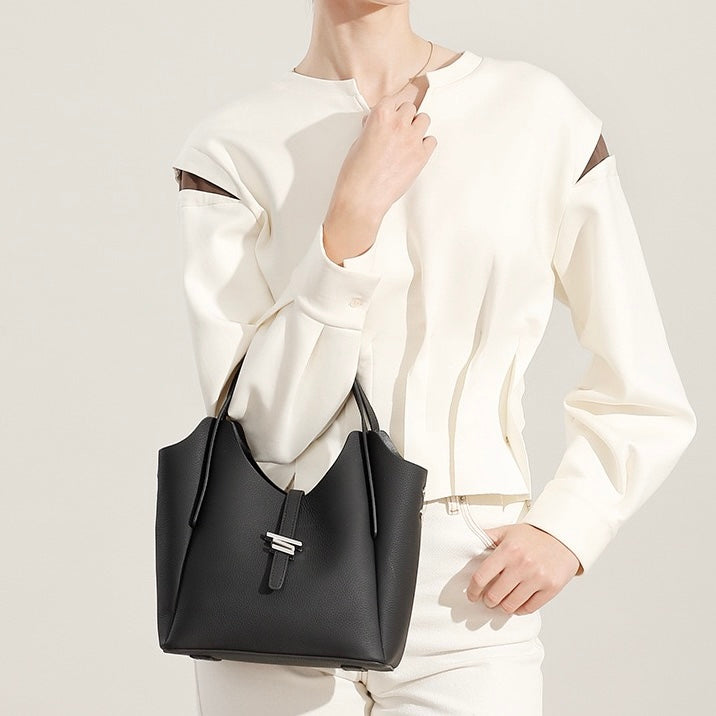 Elegant Genuine Leather Minimalist Commuter Crossbody Bag