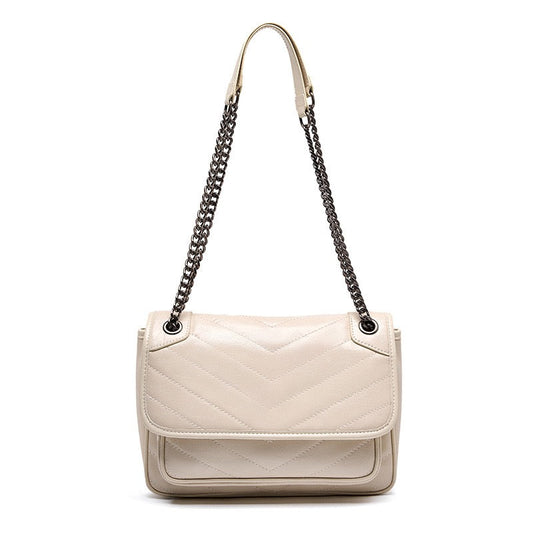 Chic Genuine Leather Chain Detail Large Capacity Messenger Bag