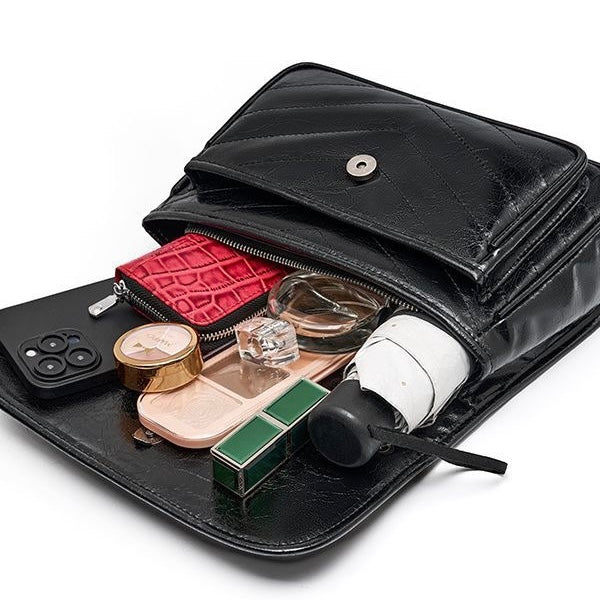 Chic Genuine Leather Chain Detail Large Capacity Messenger Bag