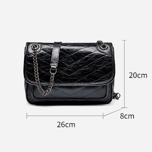 Chic Genuine Leather Chain Detail Large Capacity Messenger Bag