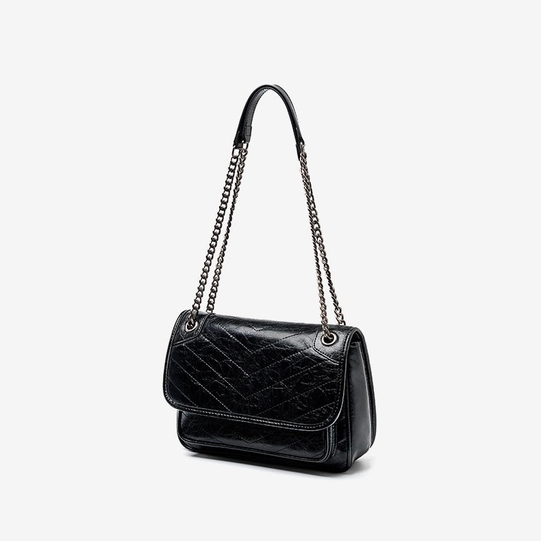 Chic Genuine Leather Chain Detail Large Capacity Messenger Bag