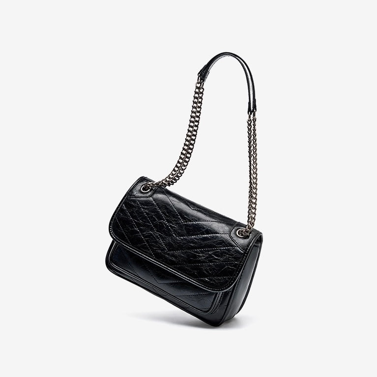 Chic Genuine Leather Chain Detail Large Capacity Messenger Bag