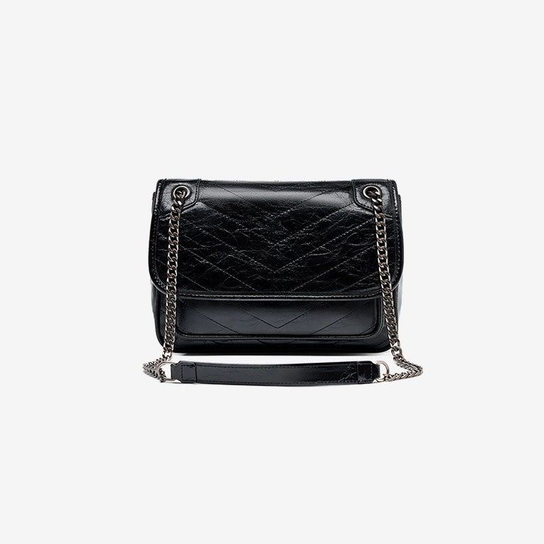 Chic Genuine Leather Chain Detail Large Capacity Messenger Bag