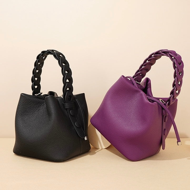 Genuine Leather Luxe Commuting Bucket Bag - Elegant Multiway Accessory