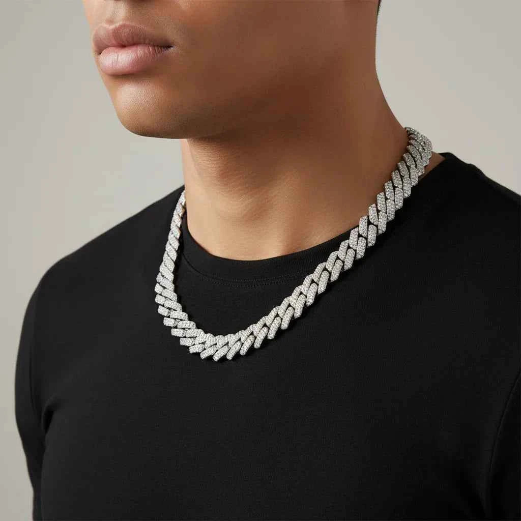 Men’s Cuban Chain Necklace Doppia Luce – Double Row Zircon Velanci