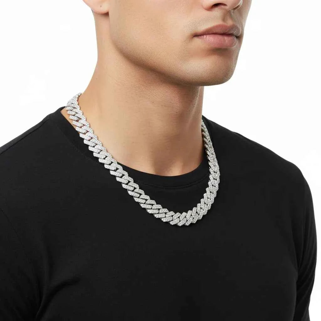 Men’s Cuban Chain Necklace Doppia Luce – Double Row Zircon Velanci