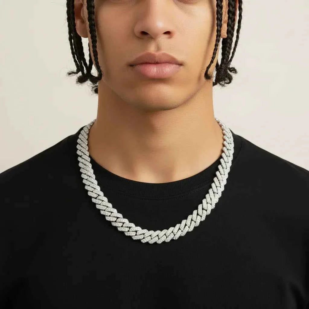 Men’s Cuban Chain Necklace Doppia Luce – Double Row Zircon Velanci