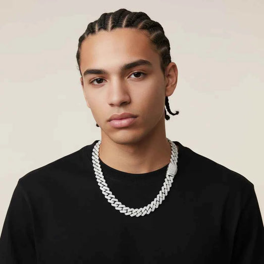 Men’s Cuban Chain Necklace Doppia Luce – Double Row Zircon Velanci